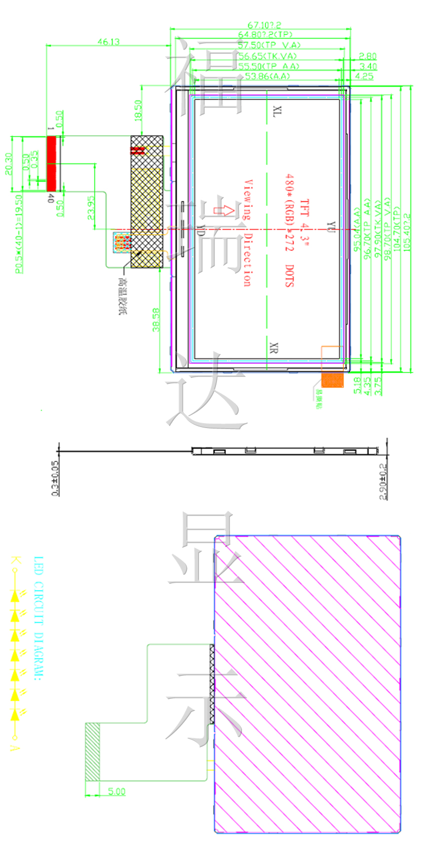 FRD-TFT-43040P外型尺寸图